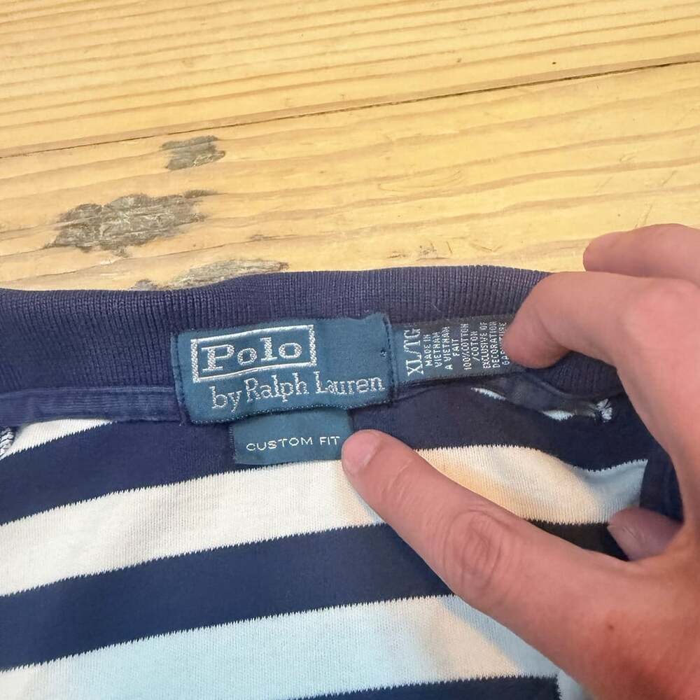 Polo Ralph Lauren Polo Shirt Size XL White Navy Striped - Picture 7 of 7